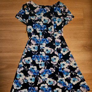 Blue and Black Floral Formal Dress, Petite 4P, New